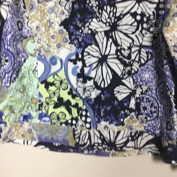 100% cotton denim jacket in navy blue minty green gold with butterfly scrolls XL - Picture 6 of 7